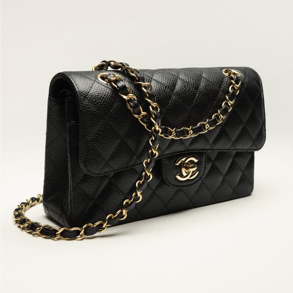 Doubla flap small size bag black leather caviar gold brand new full box - Picture 3 of 14